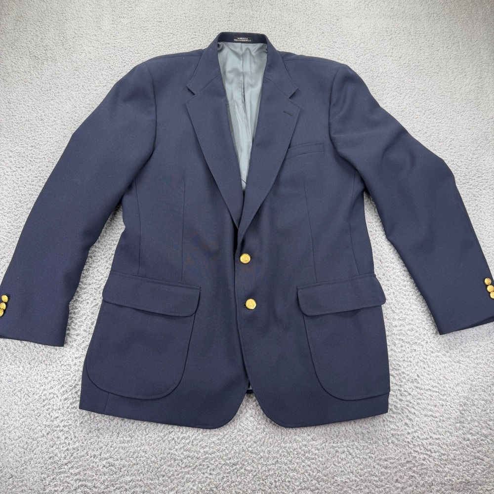 VTG Stafford Men's Sport Coat Blazer Two Button Navy Blue Polyester Wool 46L